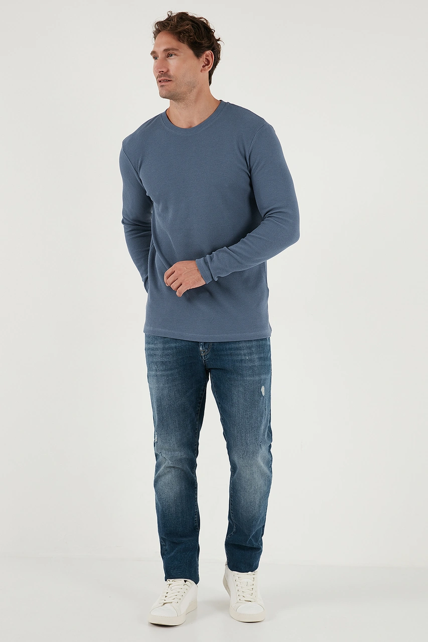 Buratti Pamuklu Bisiklet Yaka Slim Fit Basic Erkek Sweat 5905073S2 Koyu Gri-Lacivert