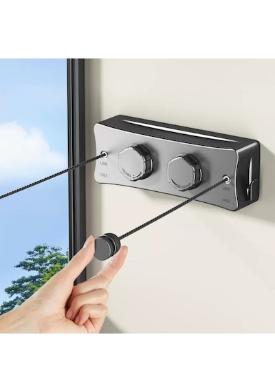 Polham 5.1 Metre Uzayabilir Çift Halatlı Çelik Dayanıklı Çek-bırak Çamaşır İpi, 40 Kg Taşıma Kapasiteli Gri