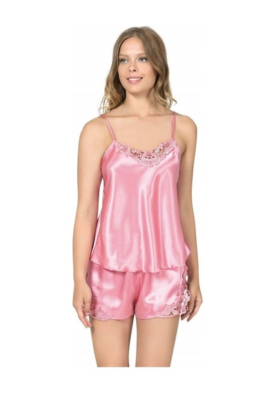 Modenya Koyu Pembe Saten Babydoll Şort Takım K.pembe