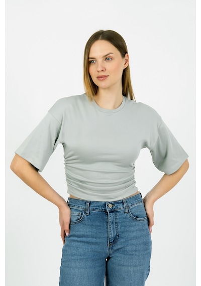Hdm Kadın Gri Yanları Büzgülü Kısa Kol T-shirt - H6085