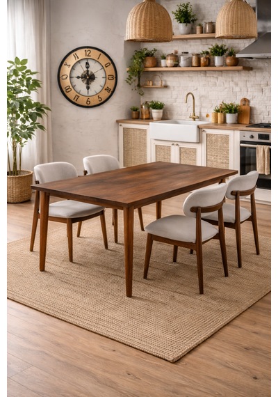 4 Kişilik Polo Sandalye Yemek Takımı Mdf Masa Meşe Renk Ceviz