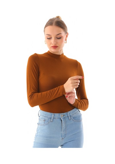 Penyebizden Kadın Viskon Boğazlı Çıtçıtlı Zıbın Body-kahve