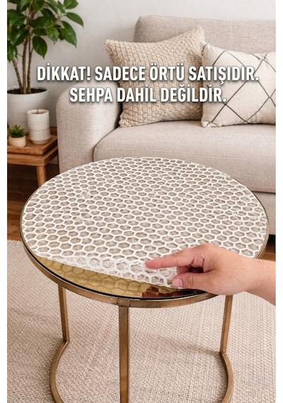 Yuvarlak Orta Sehpa Örtüsü Lüks Hasır Pvc Şeffaf Petek Desen Masa Örtüsü Silinebilir, Çeyizlik Beyaz