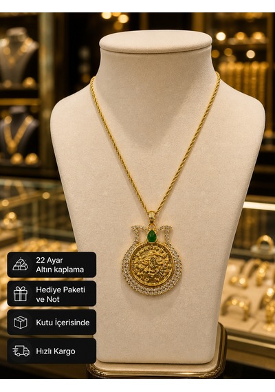 316l Paslanmaz Çelik Tuğra Kolye Zirkon Taşlı Altın Kaplama Hediye Kolye Altın - Gümüş