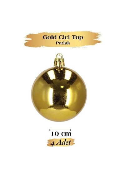 Yılbaşı Top Süs 10 Cm 4 Parça Parlak Altın