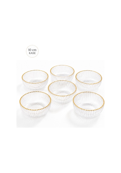 Porsima 13877-1 Vanes 6'lı Gold Yaldızlı Floren Cam Sunum Kasesi 10 Cm - Çerezlik & Reçellik Altın
