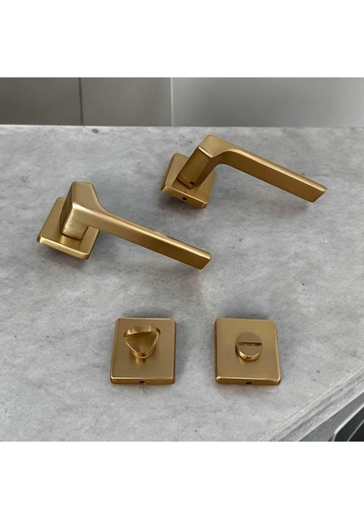Zey Mat Altın Kare Rozetli Wc Banyo Kapı Kolu 1 Takım