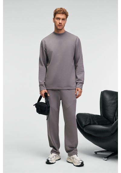 Grimelange EDMUND Erkek Kolu Baskılı Eteği Lastik ve Stoperli Bisiklet Yaka Koyu Gri Sweatshirt