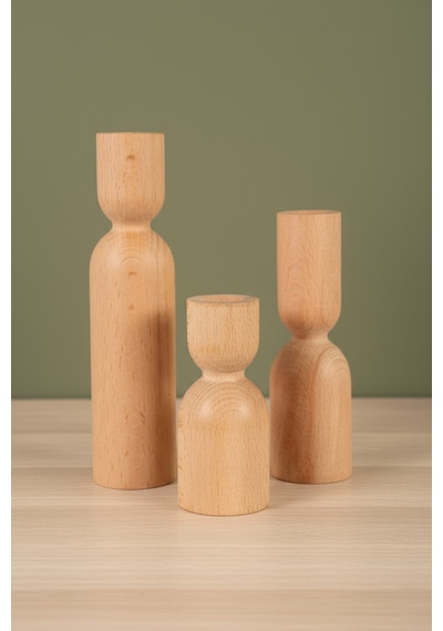 Dekoratif 3’lü Ahşap Mumluk Set Modern Minimalist Doğal Şamdan Ofis Ev Mum Standı Nordic