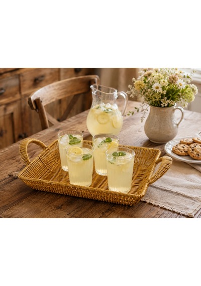 Hasır Rattan Sunum Tepsisi- 34 Cm Çok Renkli