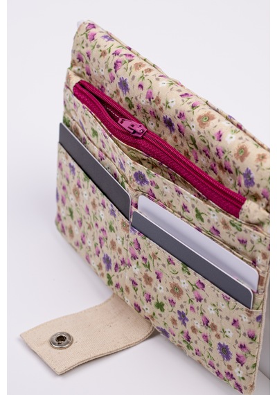 Fabric Craft Bag Kişiselleştirilebilir Kadın Cüzdan Ve Nakışlı Anahtarlık Seti Baş Harf İşlemeli Krem
