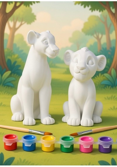 Simba & Nala Boyama Seti Sevgililere Ve Çocuklara Özel, 6 Renk Akrilik Boya, 2 Fırça