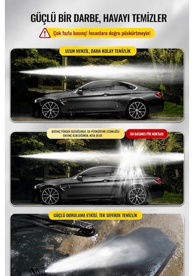 Exenar - Siyah - Cw55 Ev Tipi Araç Yıkama Makinesi Kablolu Evde Oto Yıkama Cihazı 1600w 75 Bar Basınçlı Su
