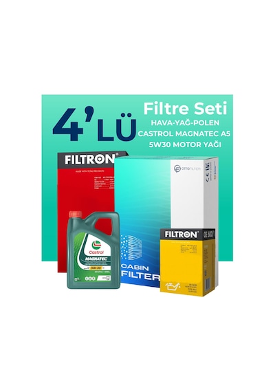 Filtron Toyota Auris 1.6 Benzin Filtre Bakım Seti Castrol Motor Yağlı (2013-2018) 4 Lü