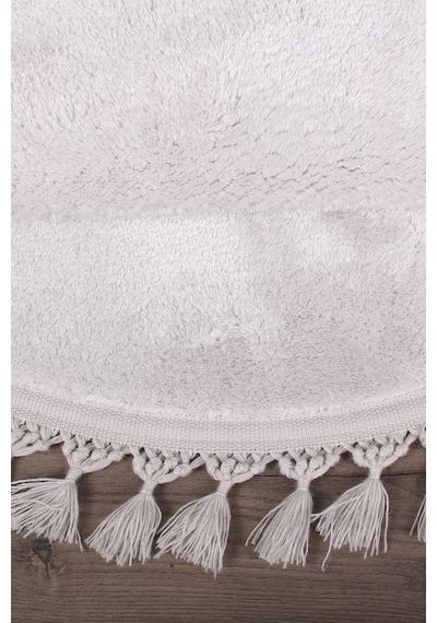 Relax Gri Yuvarlak 100x100 Cm Ponpon Saçaklı Kaymaz Tabanlı Makin Gri
