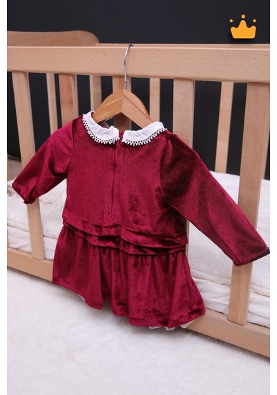 Babyhola Kız Bebek Çocuk Kadife Elbise Şık Bayramlık Nostaljik Retro Koleksiyon 13542 Bordo