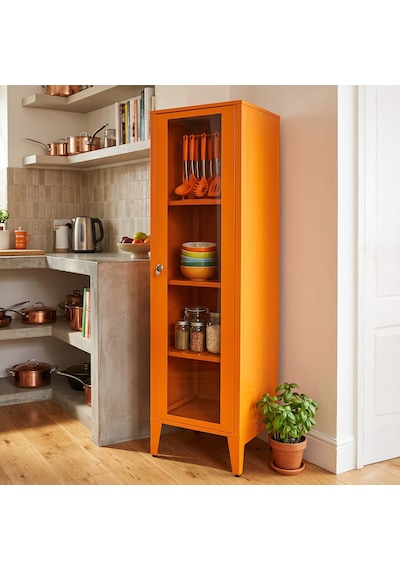 Alfafonet Ziglat Serisi Kilitli Metal Home Office Dolabı Cam Kapaklı Turuncu Ral 2004 450x1500x450 Mm