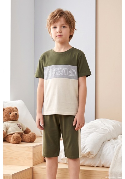 Remsa Erkek Çocuk Kısa Kol Şortlu Penye Pijama Takımı 4312 Haki01