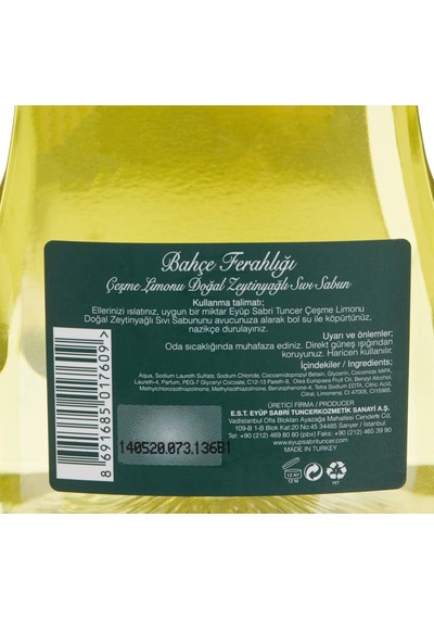 Eyüp Sabri Tuncer Doğal Zeytinyağlı Sıvı Sabun Çeşme Limonu 1,5 L Pet Şişe 1 X 1500 Ml