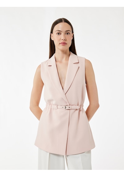 Koton Kemerli Kruvaze Uzun Blazer Yelek Pembe 5sak20008uw Gül