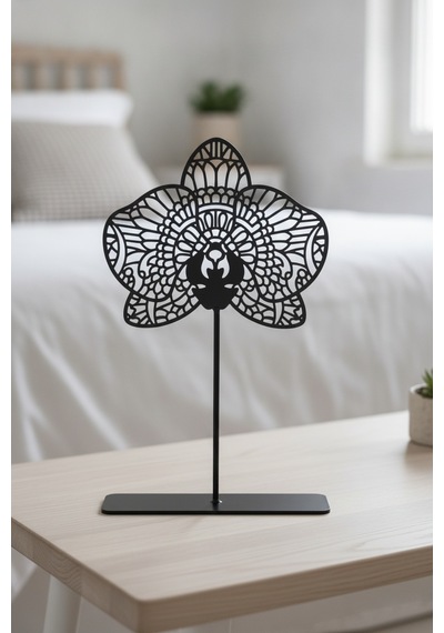 Metal Orkide Masaüstü Biblo Minimalist Bohem Siyah Ofis Dekorasyon Objesi Yükseklik: 18 Cm
