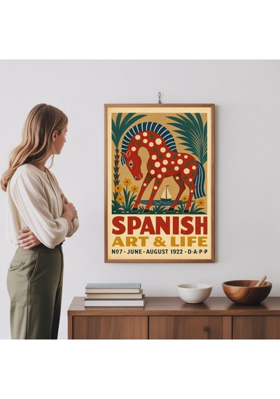 İspanyol Sanat Ve Yaşam Sergisi Posteri, Vintage Soyut Benekli At Baskısı
