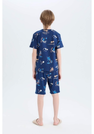 DeFacto Erkek Çocuk Pijama Takımı Desenli Kısa Kollu Üst Şort D9992A825SMNV30