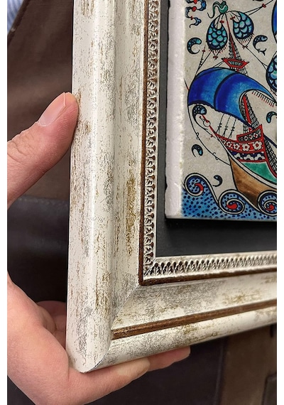 Oscar Stone Decor Çerçeveli Tablo Taş Duvar Dekoru 30 X 30 Cm Çini Seramik Gemi Çok Renkli