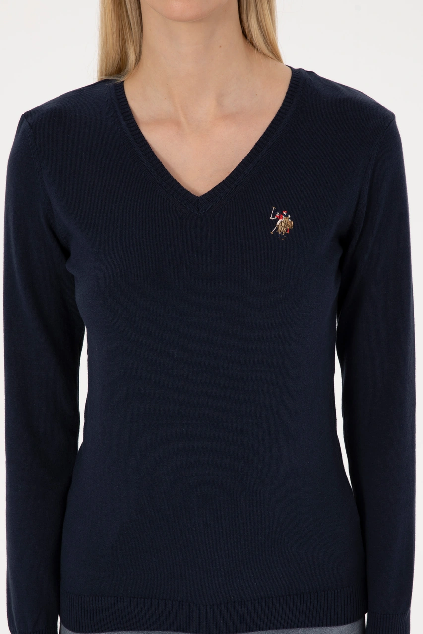 U.S. Polo Assn. Kadın Lacivert V Yaka Basic Kazak 50307727-VR033