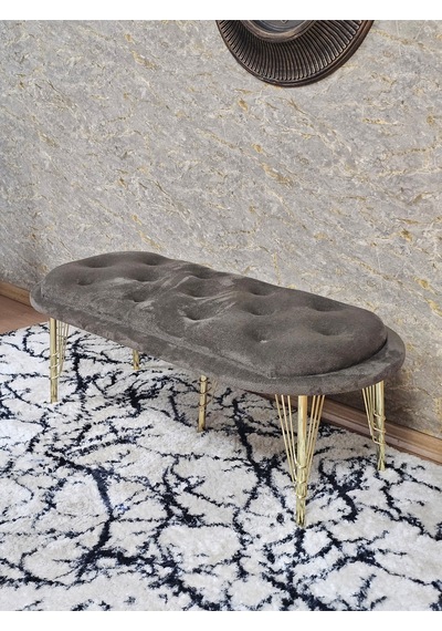 Zafir Ufo Oturak Bench - Gold Kaplama Telli Ayak - Oturak - Bench - Puf - Yatak Ucu Pufu Kahverengi