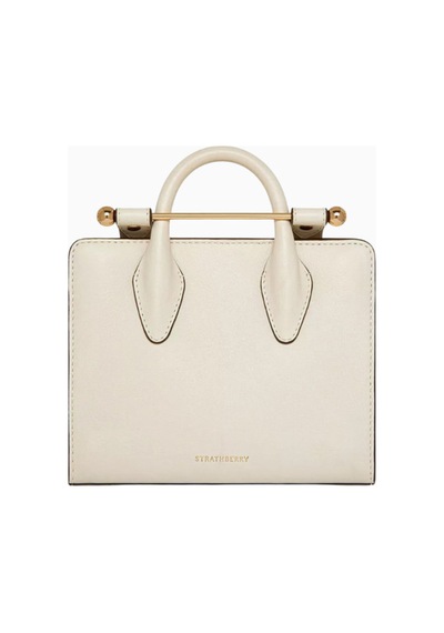 Strathberry Mini Tote Vanilla Krem Smooth Calf, Deri Lüks El Ve Omuz Çanta Omuz Çantası