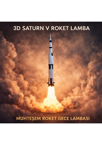Saturn V Roket Gece Lambası Dekoratif Ve Özel Hediye Çok Rekli - Beyaz