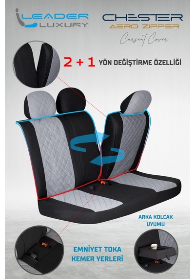 Volvo V60 Cross Country Uyumlu Lüx Yarı Deri Oto Koltuk Kılıfı Ön Arka Takım Chester Füme