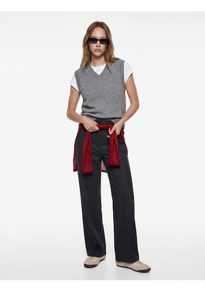 Koton Yırtmaç Detaylı Pileli Yüksek Bel Slim Fit Bol Paça Pantolon Antrasit 7wal40026ık Koton Yırtmaç Detaylı Pileli Yüksek Bel Slim Fit Bol Paça Pantolon Antrasit 7wal40026ık