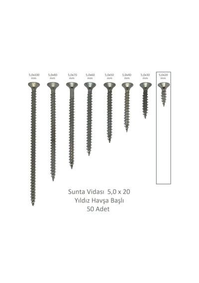 Sunta Vidası 5,0x20, 50 Adet Tam Diş Snt Yhb Vida
