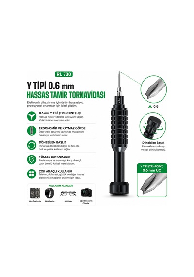 Rl-730 Y Tipi 0.6 Mm Uçlu Profesyonel Hassas Telefon Ve Elektronik Tamir Tornavidası