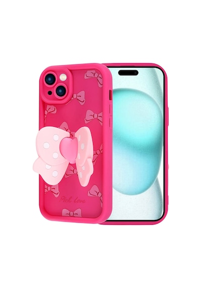 Goocamp Apple Uyumlu iPhone 15 Plus Kılıf Kamera Korumalı Figür Tasarımlı Kapya Kapak-pembe Koyu Pembe Koyu