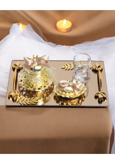 Harmony Gold Damat Kahve Fincan Tepsisi Gold