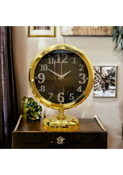 Gold Parlak Metal Ofis Salon Otel Ofis Masa Saati B13