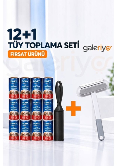 Galeriyo Çok Fonksiyonlu Evcil Hayvan Fırçası Ve 12+1 Tüy Toplama Rulosu İkili Seti