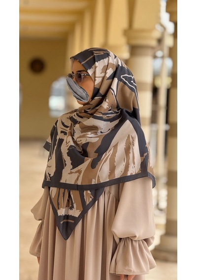 Qalortex Scarf Pamuklu Soft Âmine Desen Eşarp-antrasit/vizon