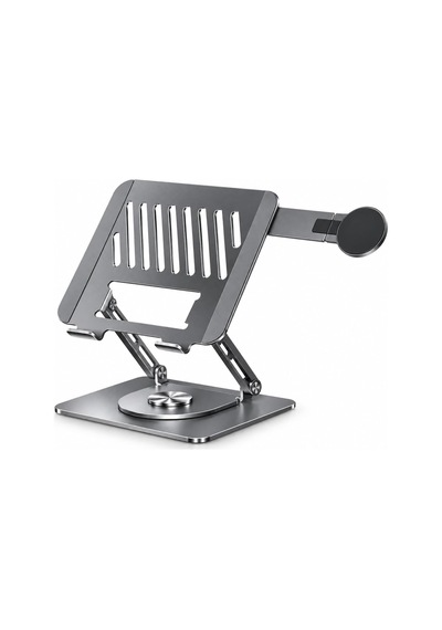 2'si 1 Arada Laptop Standı, Karbon Çelik 360 Döner Yükseklik Ayarlı, Gizlenebilir Magsafe Uyumlu Telefon Tutuculu Notebook Standı, Macbook Uyumlu, 17.3 İnçe Kadar Gri
