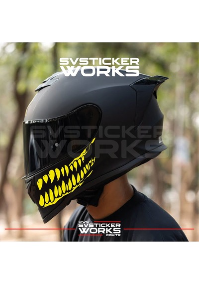 Ağız Diş Köpekbalığı Sticker Kask Vizör Sticker Tüm Kasklar Uyumlu 2 Adet Sağ Sol Sarı