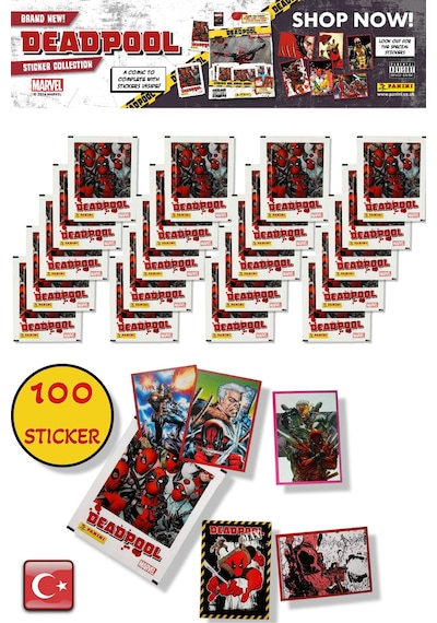 20 Paket - Marvel Deadpool Çıkartma Paketi Panini Lisanslı Ürün 100 Stıcker