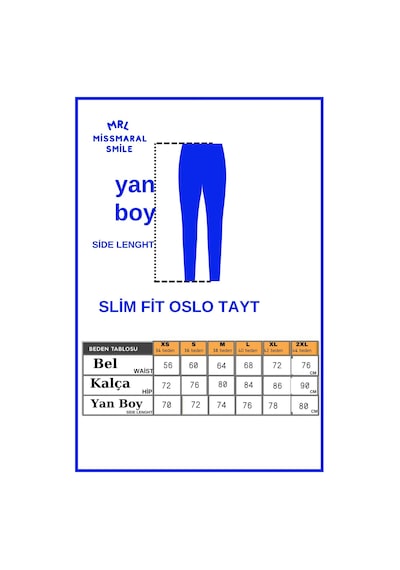 Missmaral Slim Fit Tayt Yüksek Bel Toparlayıcı Saks Mavi Spor Model Flatlock Dikiş Detaylı Oslo 1090 Mavi