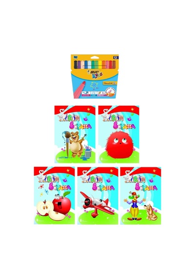 3-6 Yaş Şirin Boyama Kitapları 5 Li +bic Kids Xl12 Li Keçeli Boya Jumbo