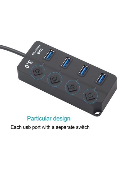 Onezero 1215 Bağımsız Şalterli 4 Portlu Güç Beslemeli Usb Hub Çoklayıcı 1x Usb 3.0 + 3x Usb 2.0 1.2 Metre Kablolu Masaüstü Dağıtıcı