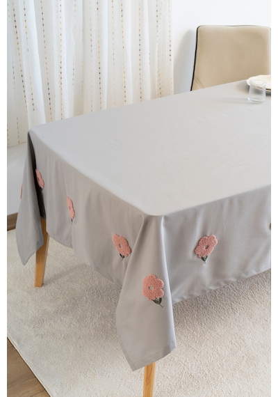 Rivaistanbul Florita Gri Punch İşlemeli Dertsiz Leke Tutmaz Masa Örtüsü 160x220 Cm Gri