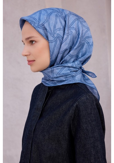 BELLİ Geometrik Desen İpek Twill Eşarp 4221d01 Mavi - 82