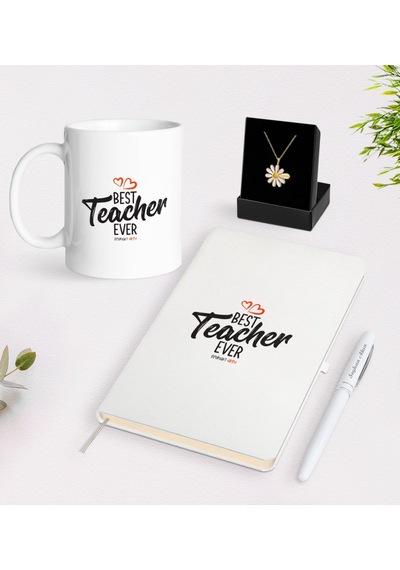 Kişiye Özel En Iyi Öğretmen Beyaz Kupa Defter Kalem Ve Isimli Pap N11.4068